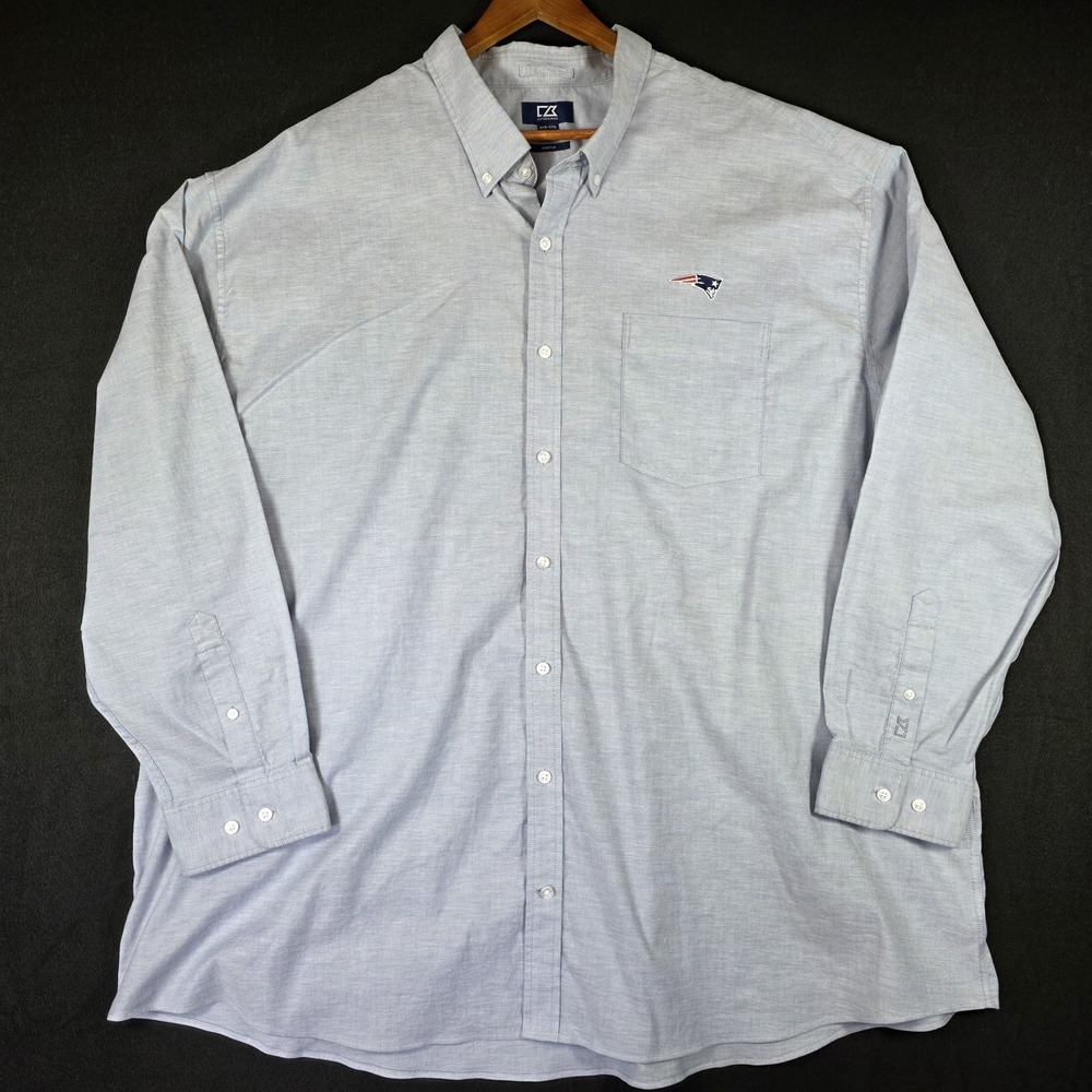 Cutter & Buck‎ NE Patriots Button Down Shirt Mens 4XB Stretch Light Blue